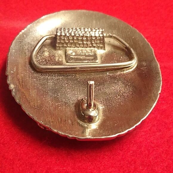 Vintage Turquoise & Coral Eagle Southwestern Silver Tone Metal Handcrafted Sign - Picture 7 of 9